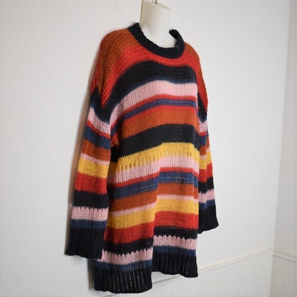 Zara Multicolor Striped Sweater Tunic Dress Sz M Italian Yarn Boho 70s Retro - Picture 5 of 14